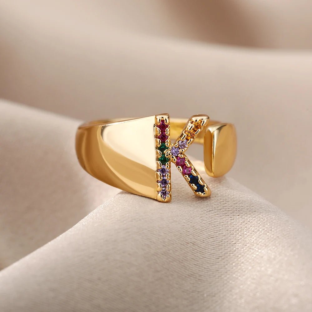 Dazzling Rainbow Custom Letter Initial Rings - Veinci