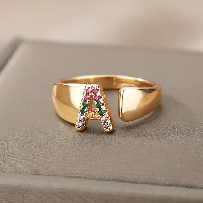 Dazzling Rainbow Custom Letter Initial Rings - Veinci