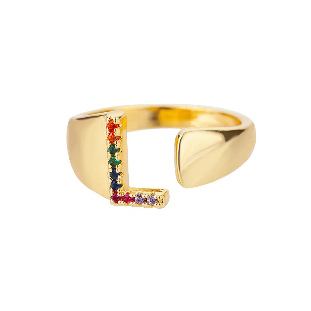 Dazzling Rainbow Custom Letter Initial Rings - Veinci