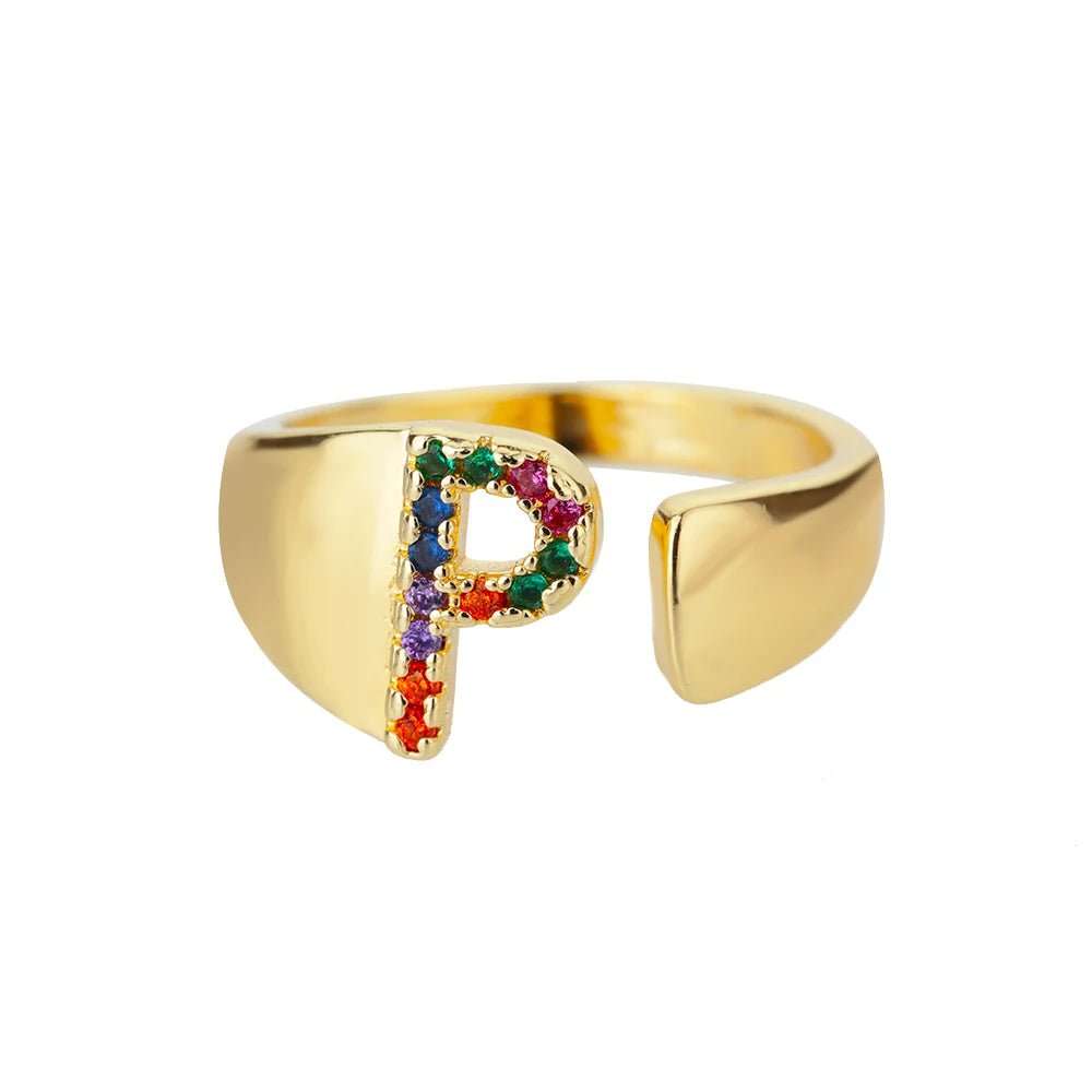 Dazzling Rainbow Custom Letter Initial Rings - Veinci