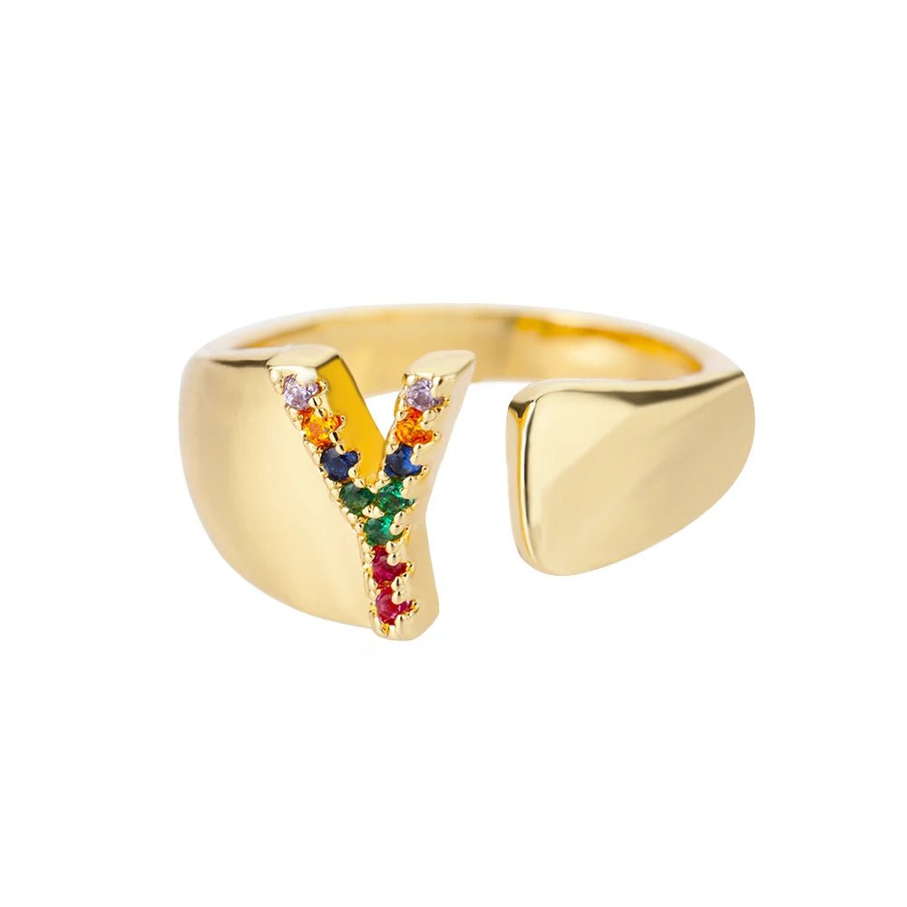 Dazzling Rainbow Custom Letter Initial Rings - Veinci