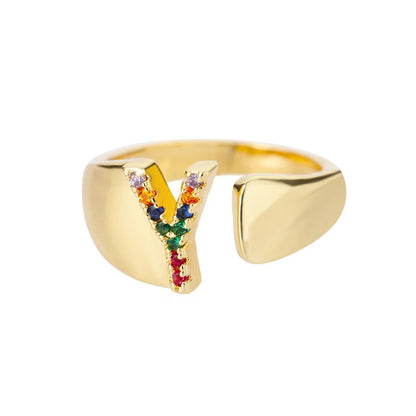 Dazzling Rainbow Custom Letter Initial Rings - Veinci