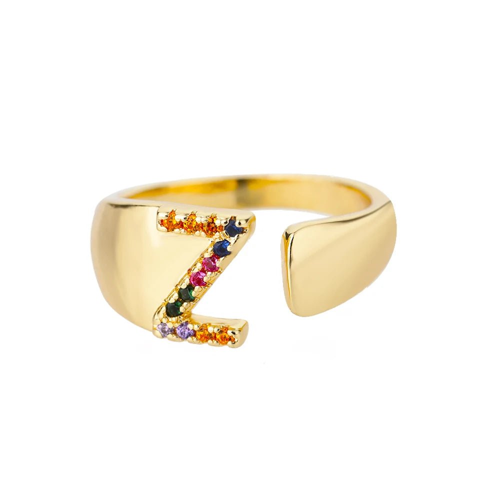 Dazzling Rainbow Custom Letter Initial Rings - Veinci