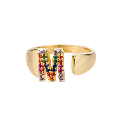 Dazzling Rainbow Custom Letter Initial Rings - Veinci