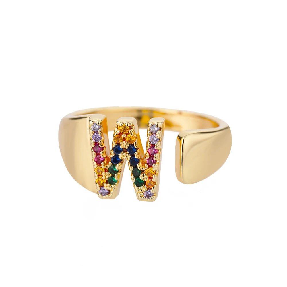 Dazzling Rainbow Custom Letter Initial Rings - Veinci