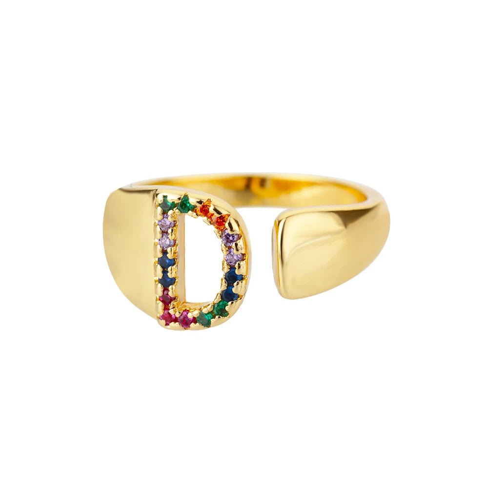 Dazzling Rainbow Custom Letter Initial Rings - Veinci