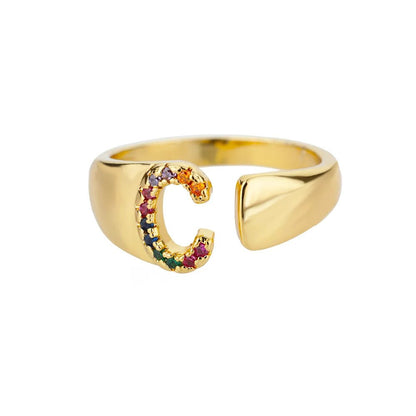 Dazzling Rainbow Custom Letter Initial Rings - Veinci