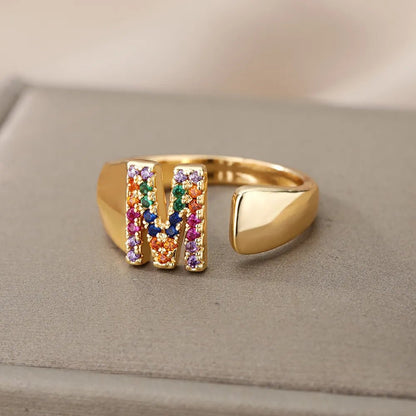 Dazzling Rainbow Custom Letter Initial Rings - Veinci