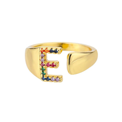 Dazzling Rainbow Custom Letter Initial Rings - Veinci