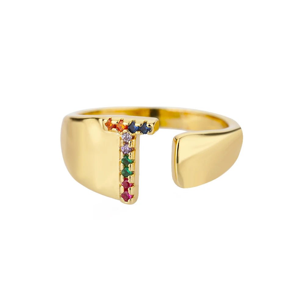 Dazzling Rainbow Custom Letter Initial Rings - Veinci