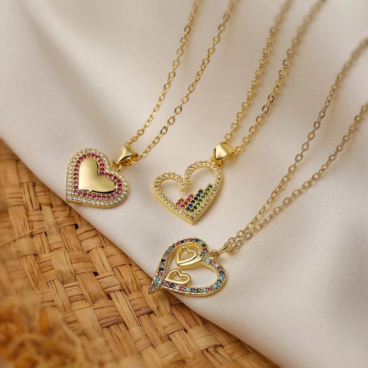 Diamond Filled Heart Necklaces - Veinci