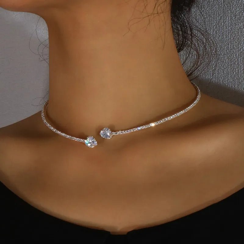 Diamond Heart Open Choker Necklace - Veinci