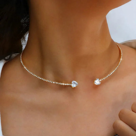 Diamond Heart Open Choker Necklace - Veinci