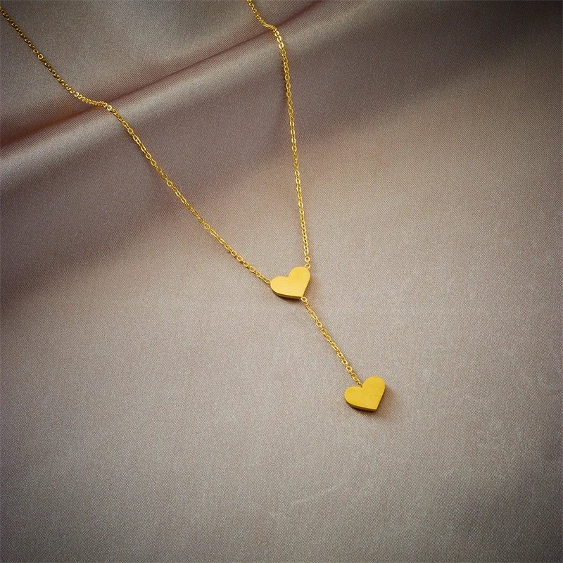 Double Heart Drop Necklace - Veinci