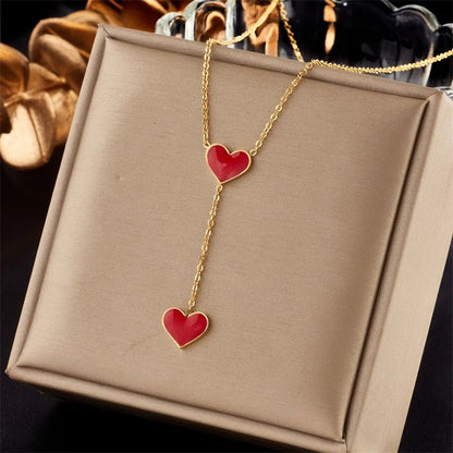 Double Heart Drop Necklace - Veinci