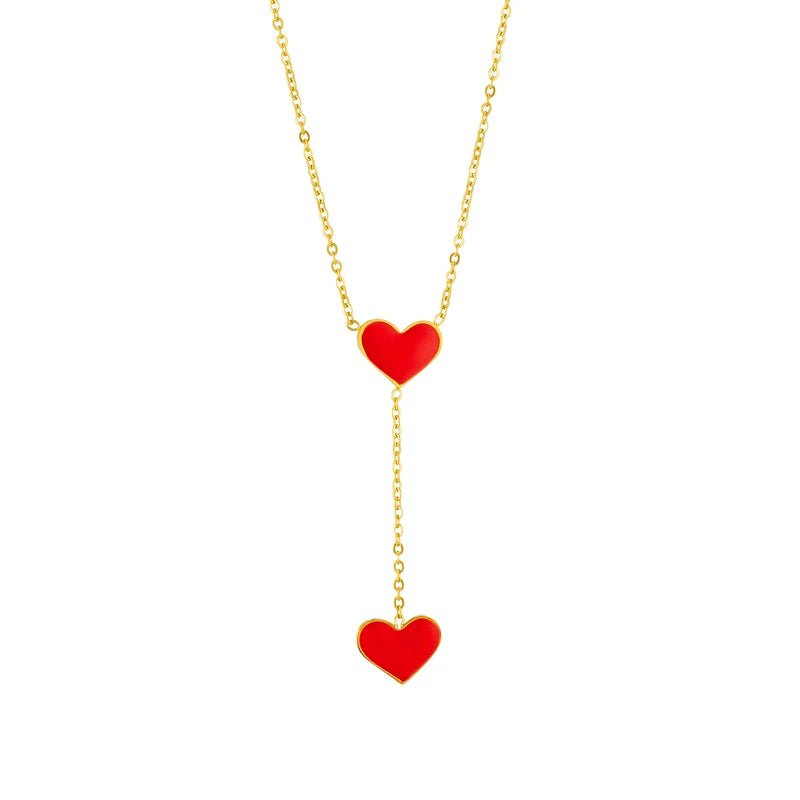 Double Heart Drop Necklace - Veinci