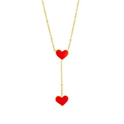 Double Heart Drop Necklace - Veinci