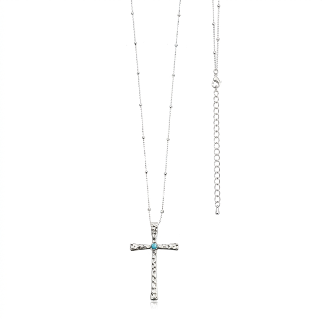 Vintage Turquoise Bead Cross Pendant Necklace