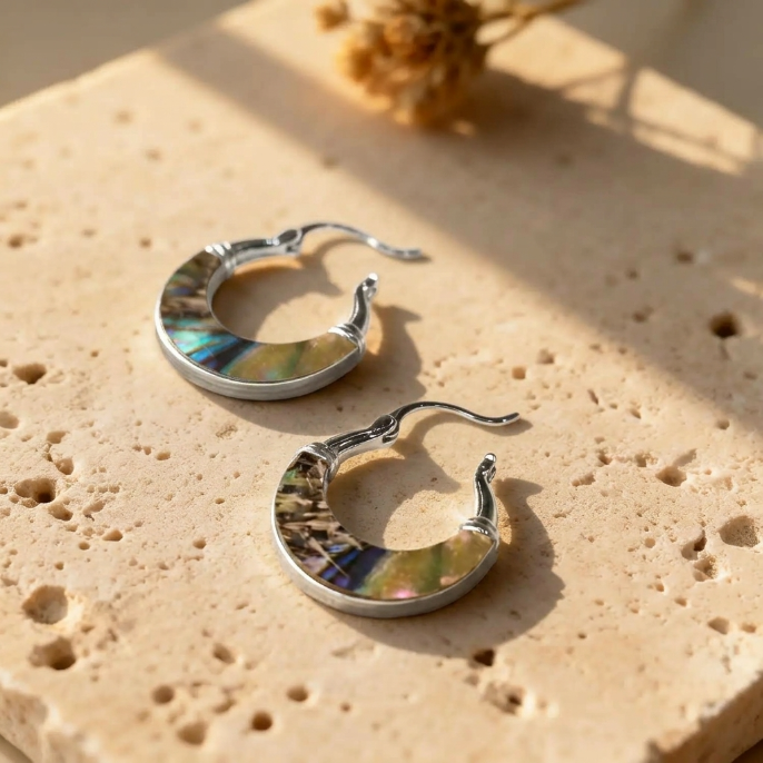Iridescent Shell Huggie Hoop Earrings