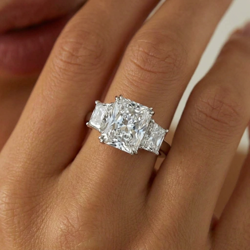 14k Elegant Three Stone Radiant Cut Ring