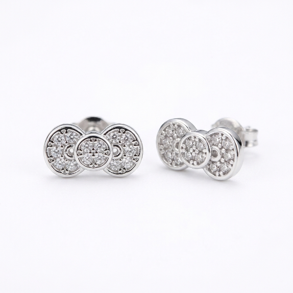 2pc Set Sparkling Bow Stud Earrings