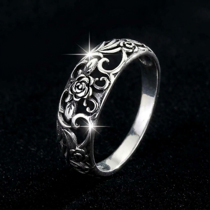 S925 Vintage Rose Hollow Ring