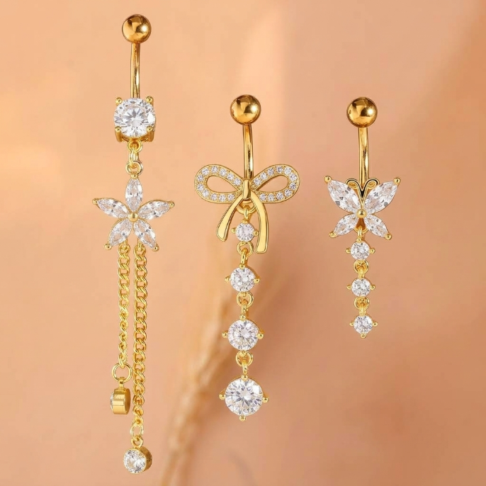 3pc Y2K Dangle Belly Ring Set