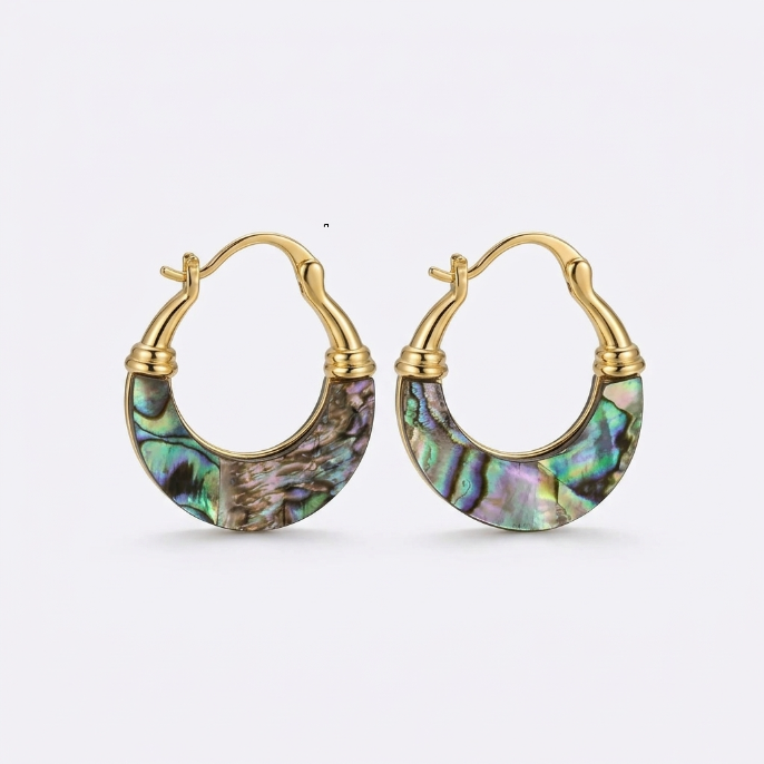 Iridescent Shell Huggie Hoop Earrings
