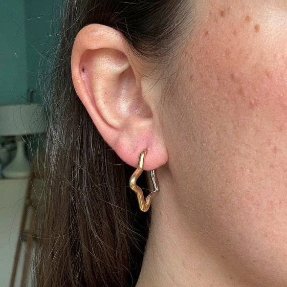 Dual Tone Star Hoop Earrings