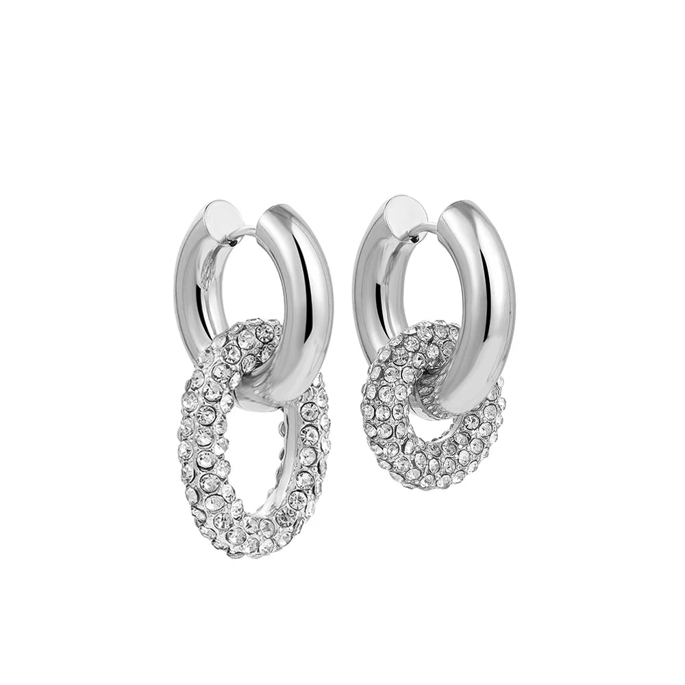 Dual Diamond Circle Huggie Earrings - Veinci