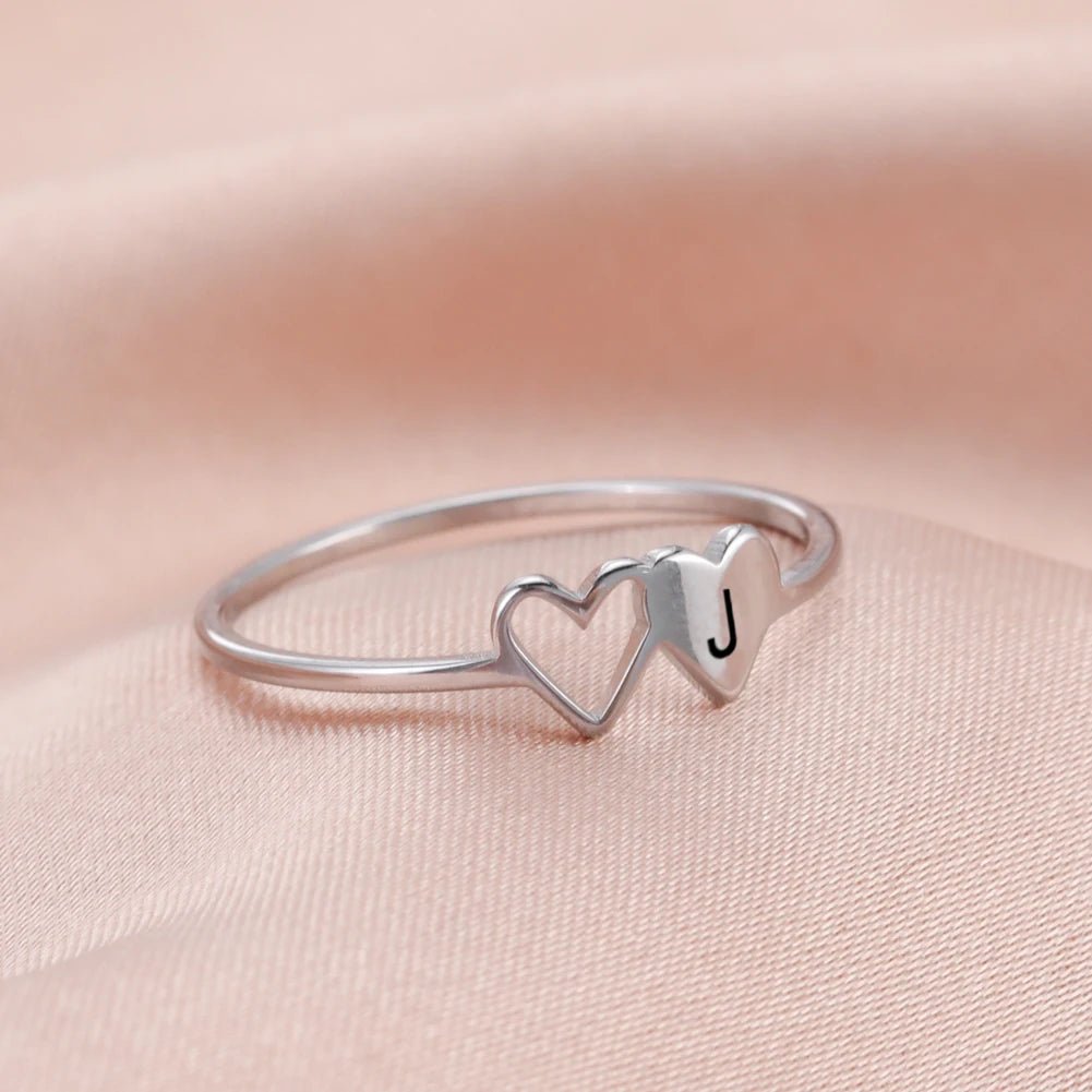 Dual Heart Letter Initial Ring - Veinci