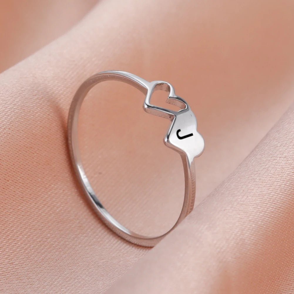 Dual Heart Letter Initial Ring - Veinci