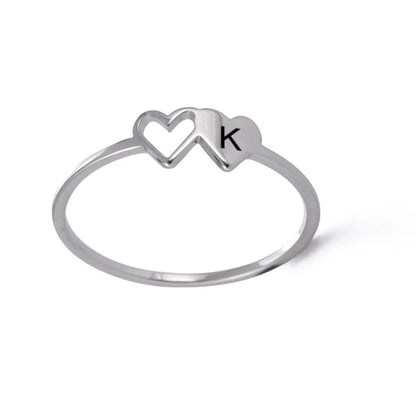 Dual Heart Letter Initial Ring - Veinci