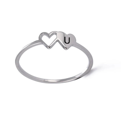 Dual Heart Letter Initial Ring - Veinci