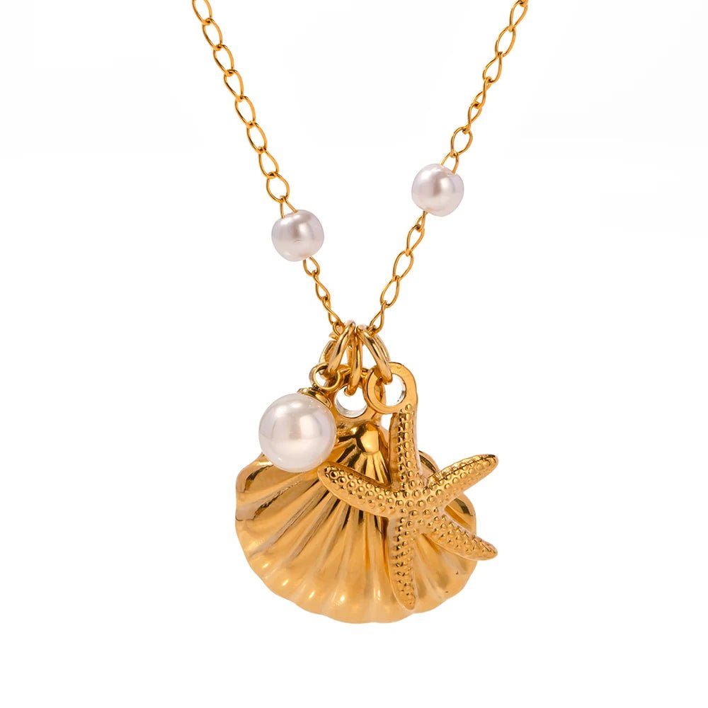 Elegant Dainty Spaced Pearl Seashell Necklace - Veinci