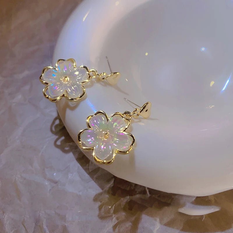 Elegant Gold Accented Floral Earrings - Veinci