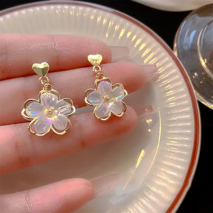 Elegant Gold Accented Floral Earrings - Veinci