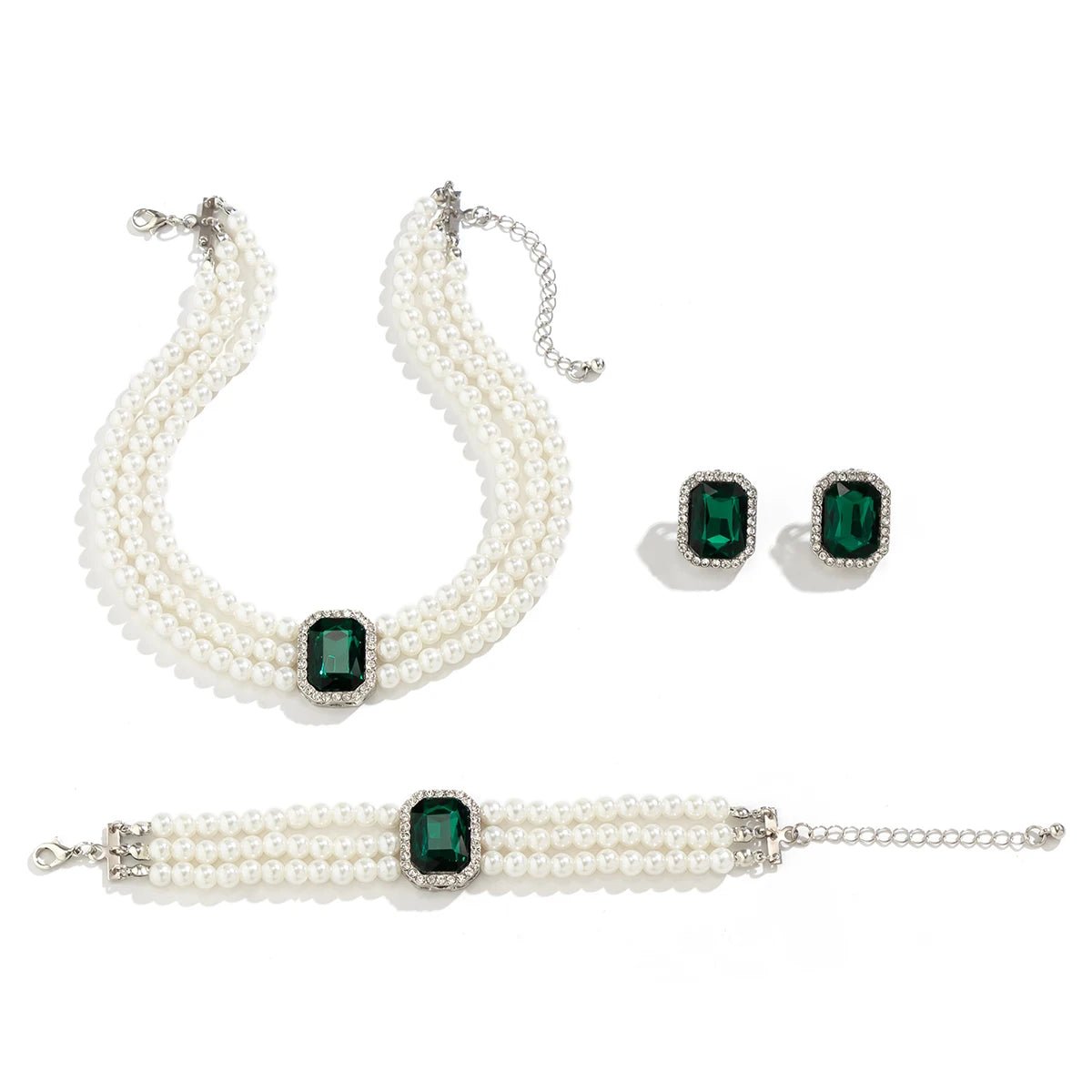 Elegant Pearl Diamond Necklace, Bracelet, and Earring Set - Veinci