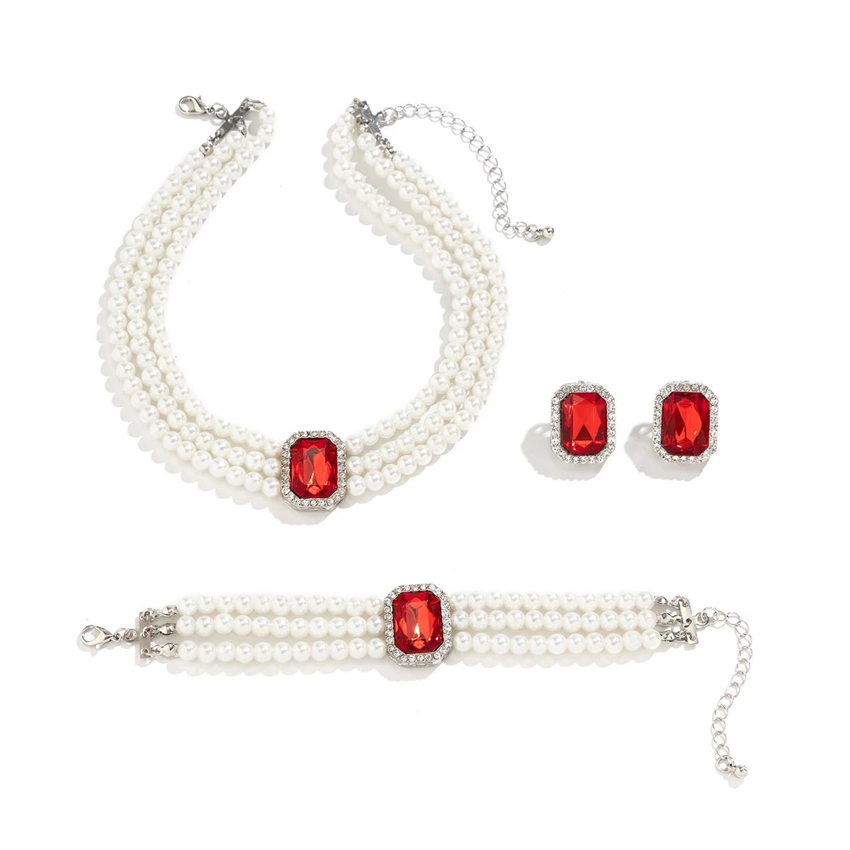 Elegant Pearl Diamond Necklace, Bracelet, and Earring Set - Veinci