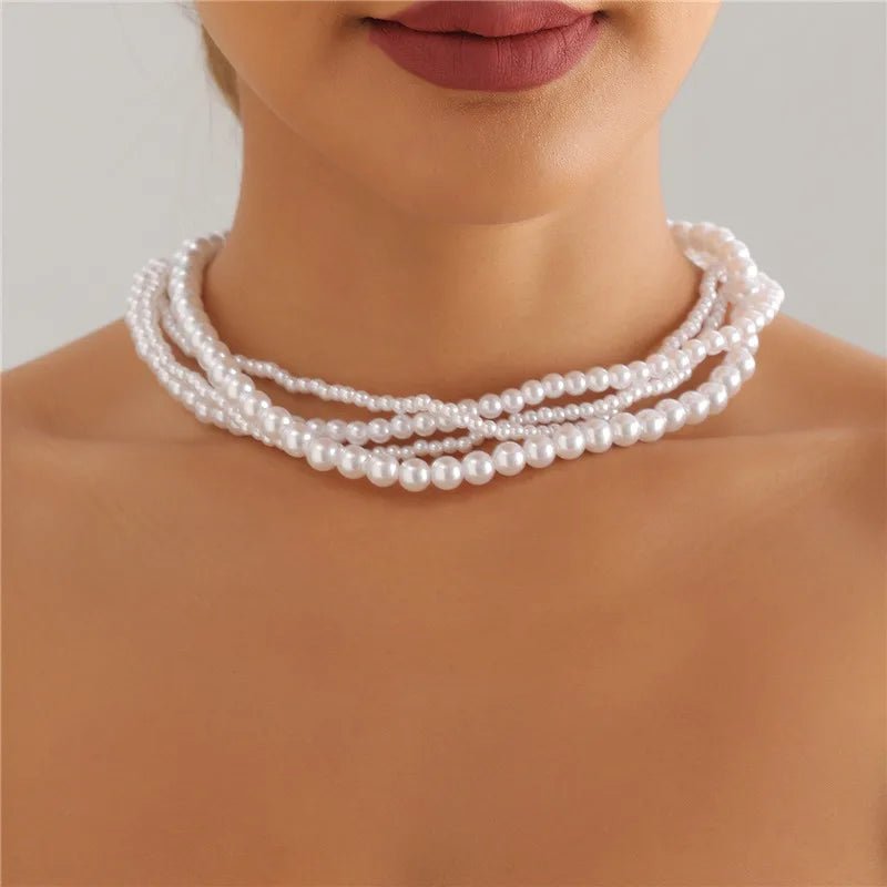 Elegant Pearl Embrace Layered Choker Necklace - Veinci