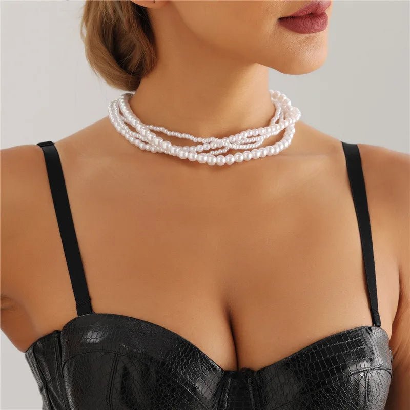 Elegant Pearl Embrace Layered Choker Necklace - Veinci