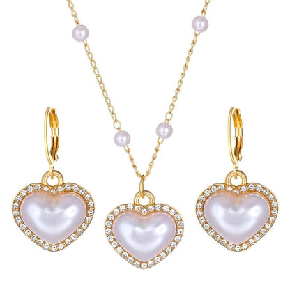 Elegant Pearl Heart Necklace and Earrings Set - Veinci