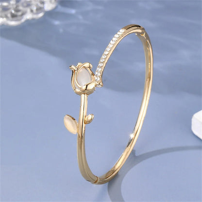 Elegant Tulip Opal Diamond Accented Bracelet - Veinci