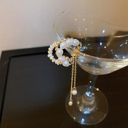 Elegant Wrapped Pearls Dangle Earring Cuff - Veinci