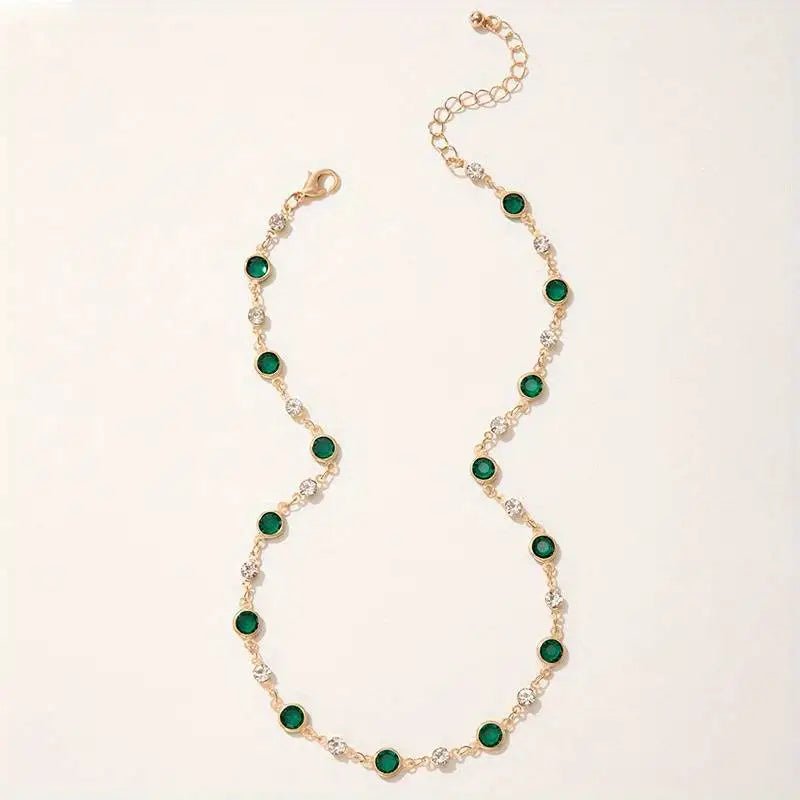 Emerald and Diamond Spaced Choker Necklace - Veinci