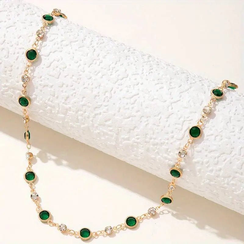 Emerald and Diamond Spaced Choker Necklace - Veinci