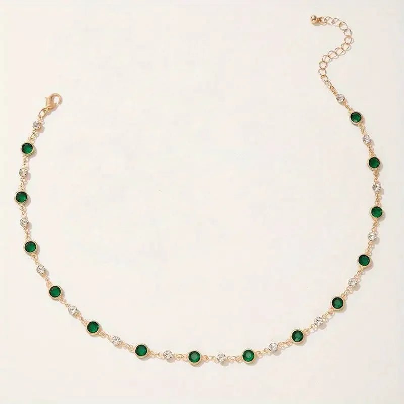 Emerald and Diamond Spaced Choker Necklace - Veinci