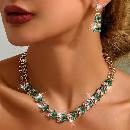 Emerald Leaf Diamond Necklace and Earring Set - Veinci