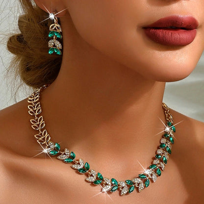 Emerald Leaf Diamond Necklace and Earring Set - Veinci