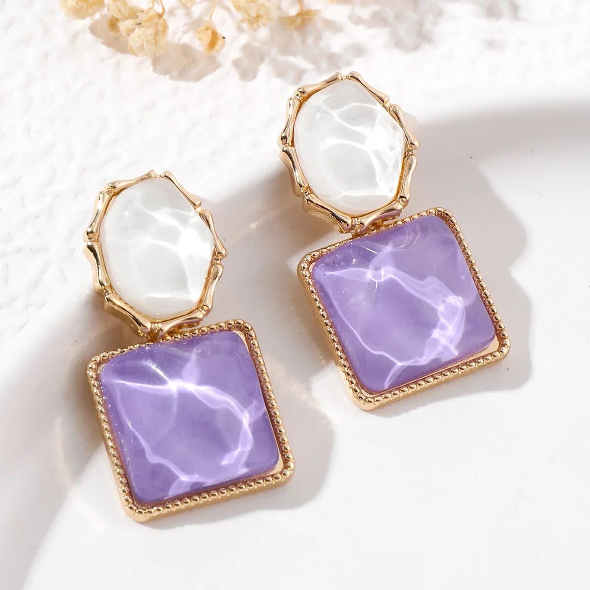 Enamel Geometric Oval Square Earrings - Veinci